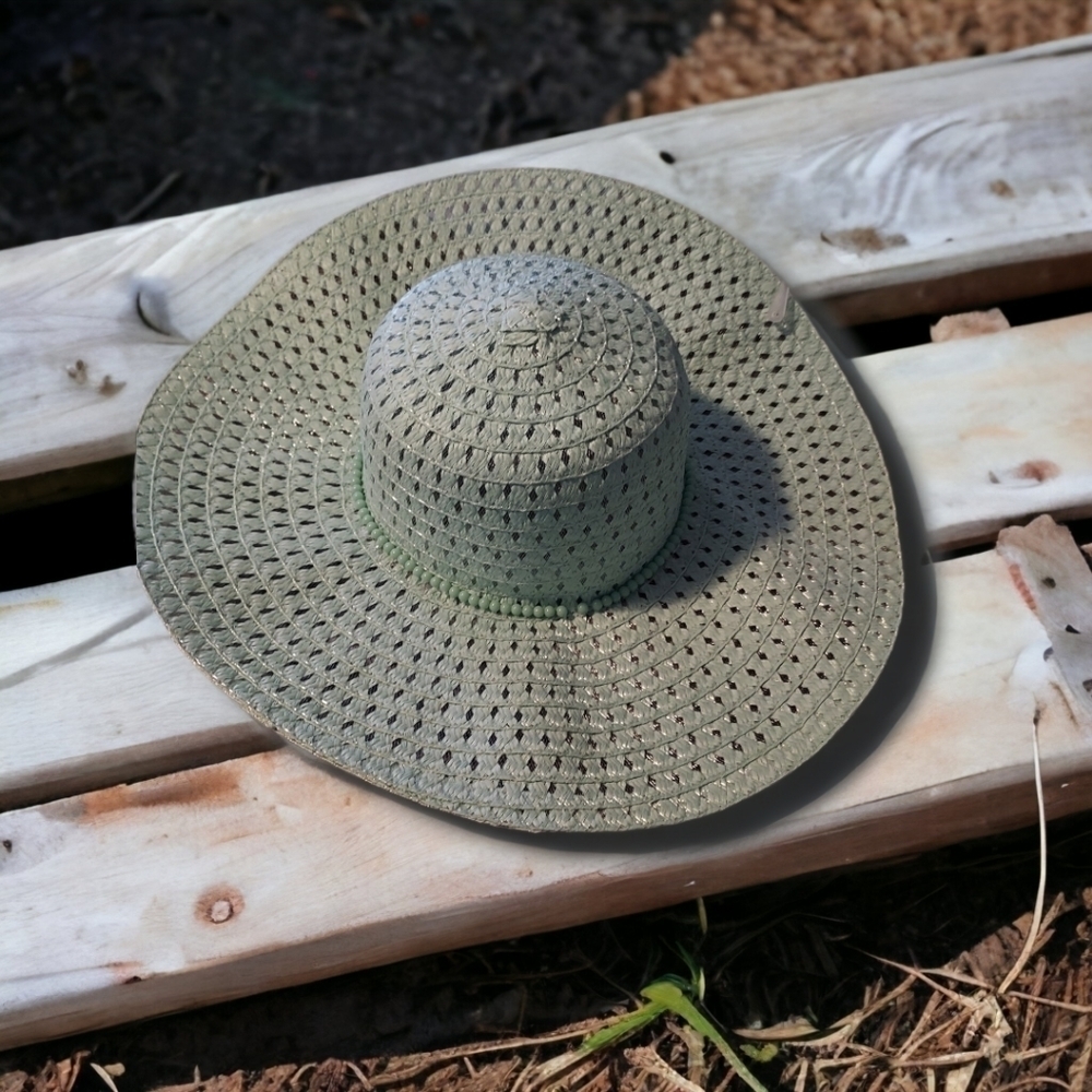 Pale Blue Floppy Straw Hat